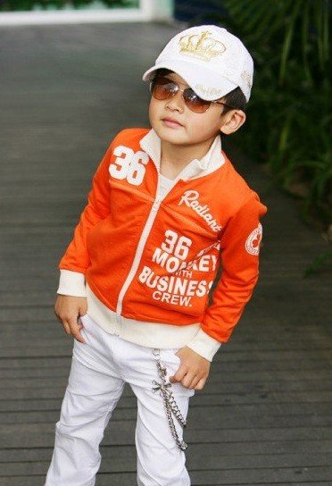 Children's Orange Cotton Spring Fashion Leisure Letters Coat