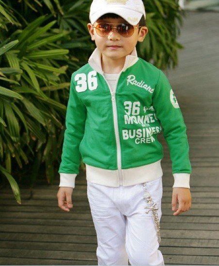 Children's Cotton Green Spring Fashion Leisure Letters Coat