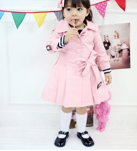 Children's Pink Anti-Wrinkle Long Sleeve Collar Coats