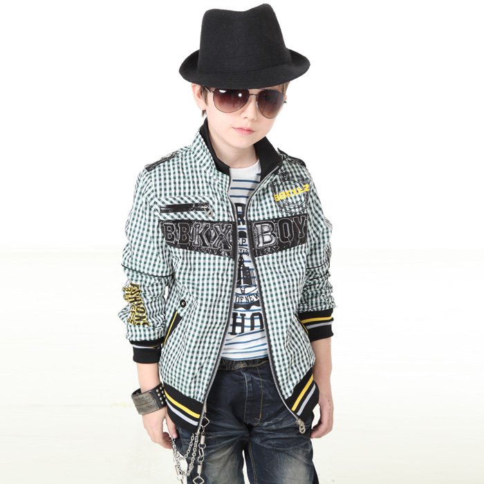 Stand-up Neck Spring Long Sleeve Grid Children Jacket