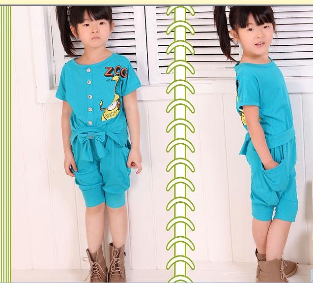 Unique Design Han Edition Cotton Girl's Short Sleeve T-shirts + Pants