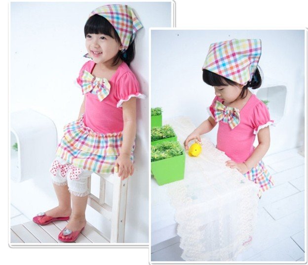 Children's Pink Short-sleeved Bowknot Dress