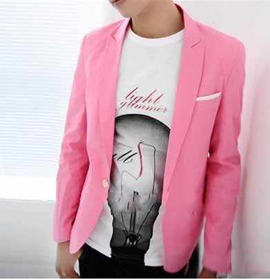 Men's Pink Narrow Lapel Single-breasted Leisure Coats