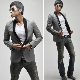 Men's Slim Single-breasted Plaid Business Formal Coats