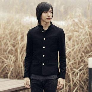 Men's Black Single-breasted Square Collar Thin Body Coats