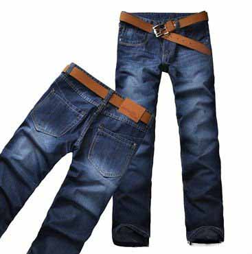 Men's Body-shaped Straight Waist Dark Blue Jeans