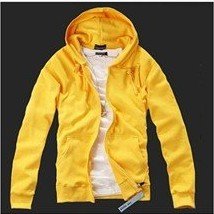 Men's Yelloow Cotton Zipper Even Cap Long Sleeves Jacket