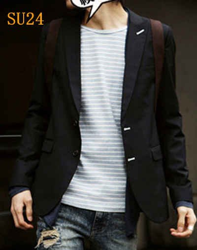 Men's Black Leisure Slim Single-breasted Narrow Collar Casual Coats