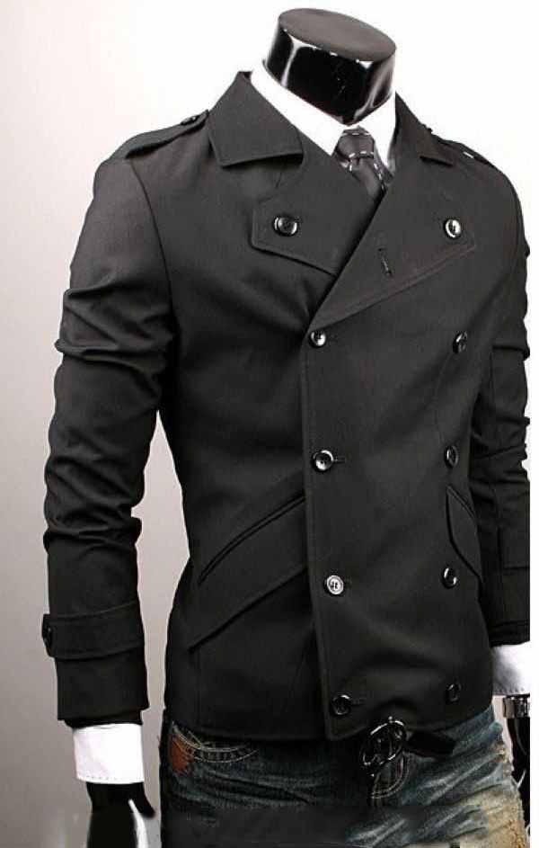 Men's Slim Double-breasted Black Lapel Casual Jacket