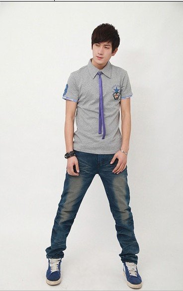 Embroider Badge Korean Style Men's Leisure Cotton Short Sleeve T Shirts