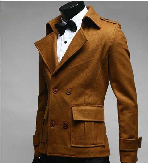 Pocket Long Sleeve Double-breasted Mans Winter Cagoule Coat