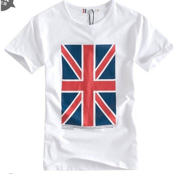 Korean Fashion Cotton Men Short Sleeve UK Flag T-shirt