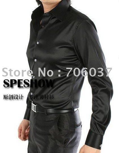 Men's Shiny Silk Satin Long-sleeved Single Button Shirts