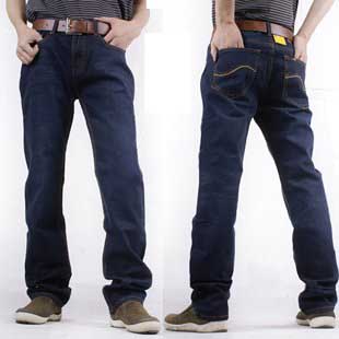 Men's Blue Straight Leg Thin Leg Washed Jeans