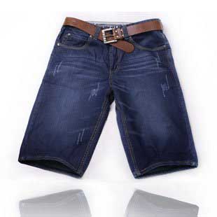Men's Washed Quick Dry Waterproof Windproof Dark Blue Wrinkled Straight Leg Short Jeans