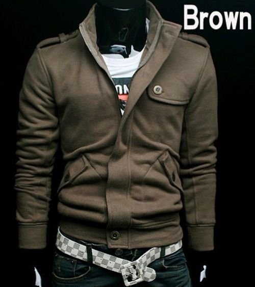 Men's Zipper Lapel Brown Cultivating Sweater