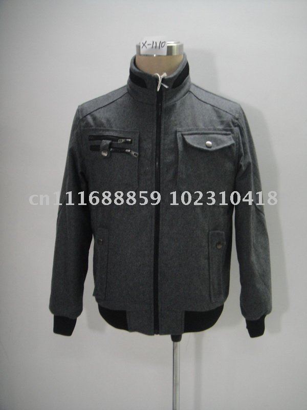 Men's Gray Zipper Pocket Winter Wool Jackets