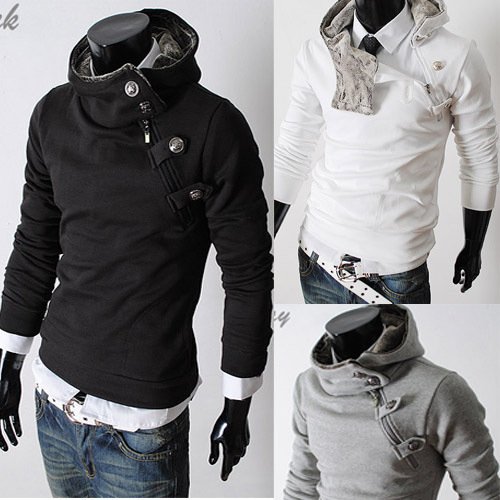 Men's High Collar Cotton Hoodie Even Cap Slim Fit Jacket
