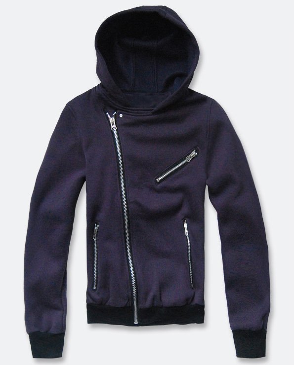 Men's Purple Cotton Long Sleeves Leisure Side Zipper Hoodies