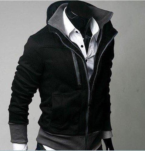 Men's Warm Cotton Double Zipper High Collar Long Sleeves Outerwear