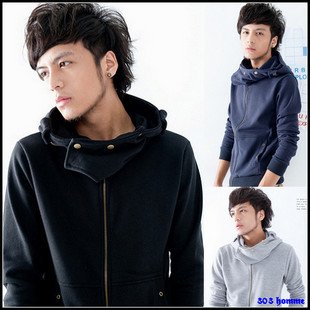 Men's Cotton Even Cap Zipper Long Sleeve Sweater Jacket