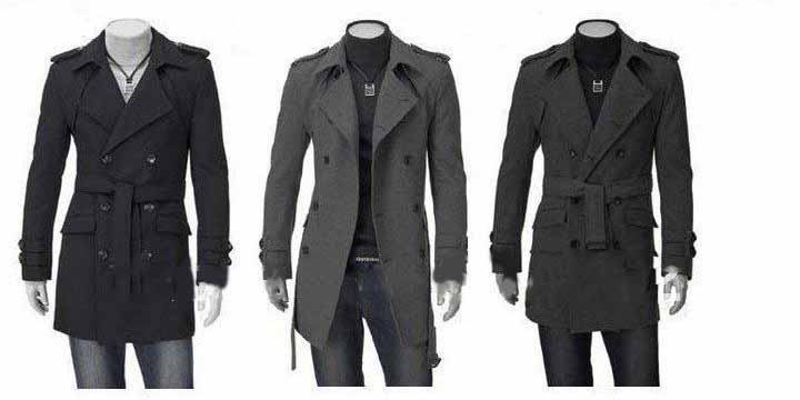 Men's Lapel Double-breast Button with Tie Long Dust Coat