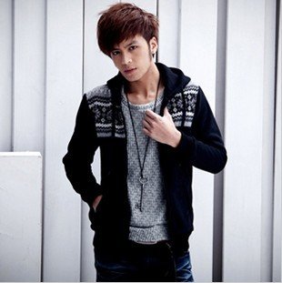 Men's Even Cap Long Sleeves Zipper Knitting Coat