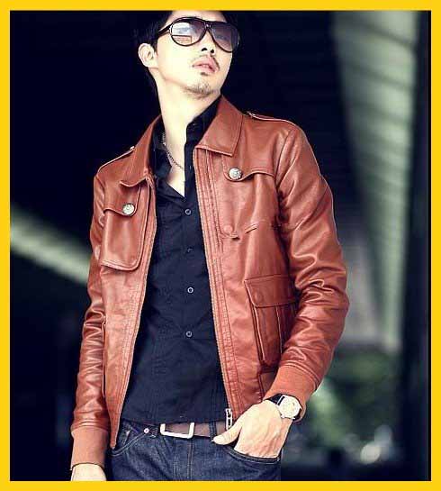 Breathable Quick Dry Reversible Waterproof Windproof Removable Fur Collar Fashion Men's PU Leather Body-shaped Jacket
