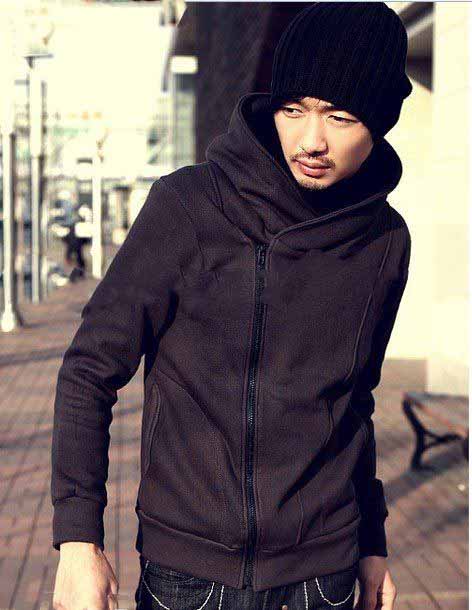 Men's with Cap Cotton Zipper Slim Body-shaped Coat