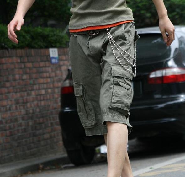 Army Green Casual Men Overalls Personalized Multi-pocket Shorts