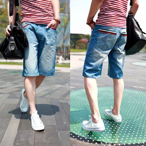 Cool Washed Blue Low-waist Straight Men's Shorts