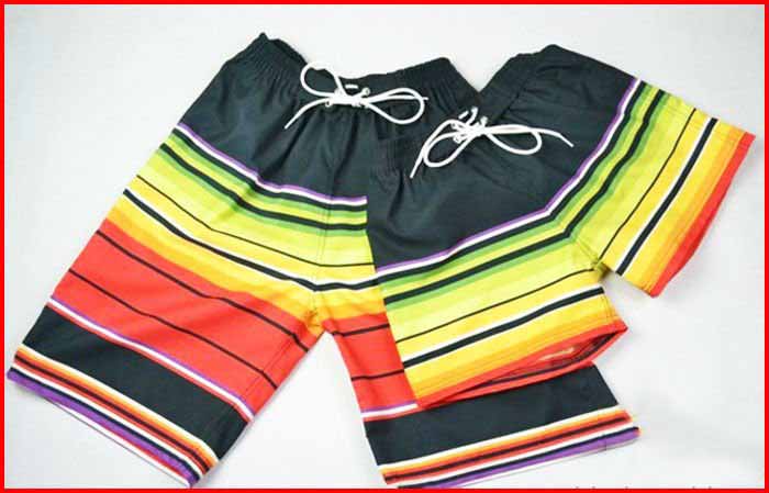 Set of Couples Rainbow Stripe Casual Beach Shorts Swim Trousers