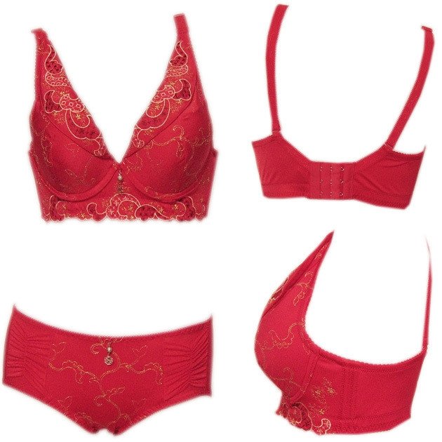 Anti-Bacterial Anti-Static Breathable Eco-Friendly Cotton Red Silk Embroidery Sexy V-neck Underwear