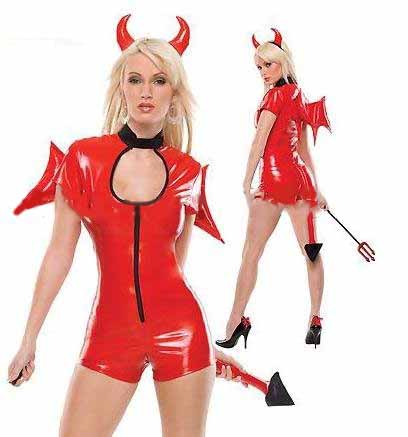 Female Red Demons Polyester Halloween Skin Tight Costume