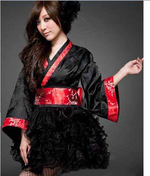 Women Black Long Sleeve Satin Organza Halloween Costume