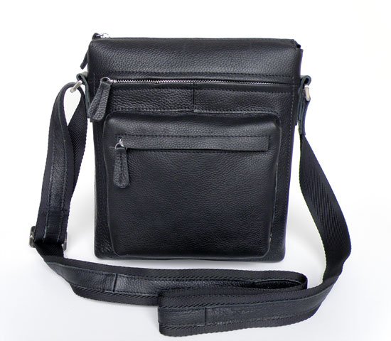First Layer Cowhide Leather Men's Black Shoulder Messenger Bag