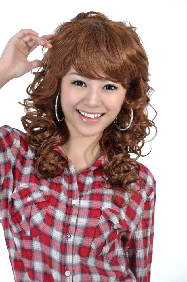 Female Capless Long Synthetic Golden Brown Big Curly Wavy Hair Wigs