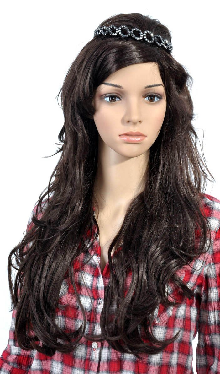 Ladies' Capless Long Black Curly Black Wave Full Bang Hairband Hair Wigs