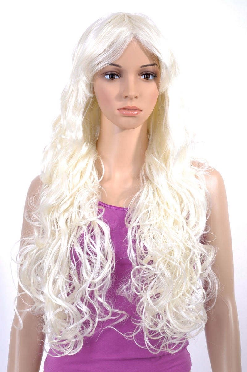 Ladies' Capless Synthetic White Full Bang Curly Long Wave Hair Wigs