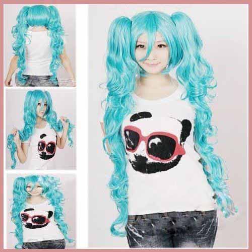 Fashion Jerry Curl Hair Full Lace Wig Long Light Blue Synthetic Hair Wigs