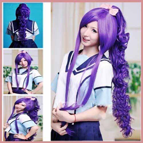 Fashion Jerry Curl Hair Full Lace Wig Long Light Purple Synthetic Hair Wigs
