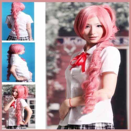 Fashion Jerry Curl Hair Full Lace Wig Long Pink Synthetic Hair Wigs