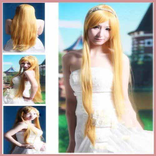 Fashion Full Head Anime Cosplay Wig Long Light Golden Synthetic Hair Wigs