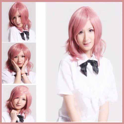 Fashion Full Head Anime Cosplay Wig Purple & Pink Short Synthetic Hair Wigs