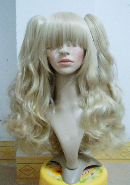 Regular Wave Hair Lolita Wig Plus Ponytails Milk Gold Full Lace Wig