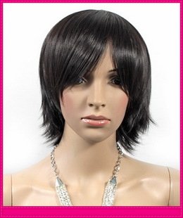 Lady's Black Short Straight Synthetic Full Lace Wigs