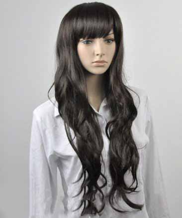 Black Long Curl Silk Neat Bang Fashion Full Lace Wig