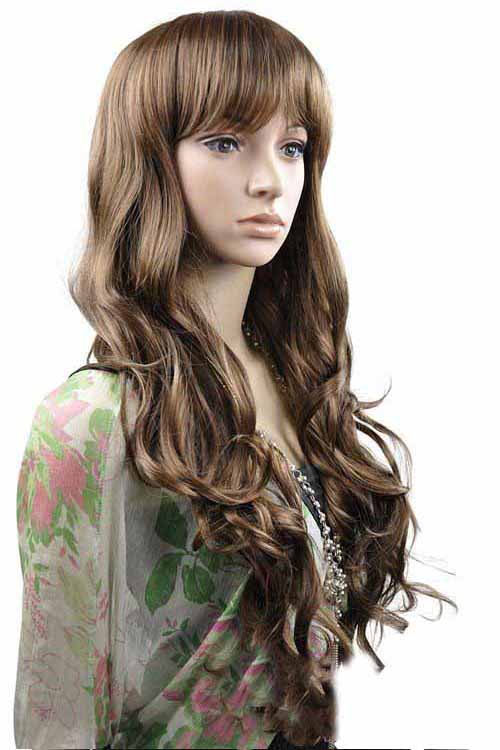 Synthetic Neat Bang Fashion Curl Full Lace Wigs