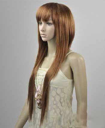 Brown Long Straight Indian Remy Virgin Lace Synthetic Wigs