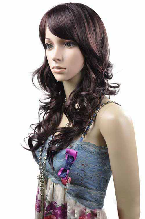 Full Bang Wine Red Long Curly Wavy Wig